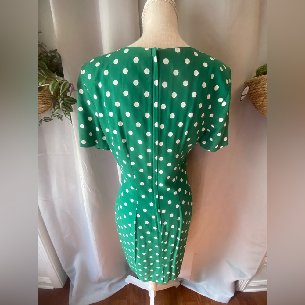 ❌SOLD❌ VTG MY MICHELLE POLKA DOT PIN UP DRESS SMALL 9/10 GREEN WHITE - Picture 4 of 5